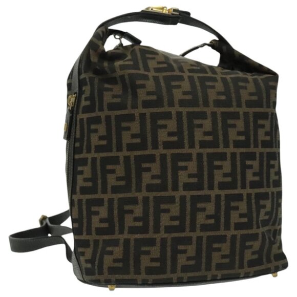 FENDI Zucca Canvas Backpack Brown Black Gold Auth 94295 - Picture 1 of 15